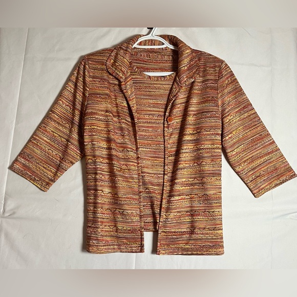 Vintage Earthy Striped Knit Twin Set | Petite Small Cropped Cardigan & Top - Picture 1 of 7